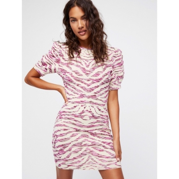 Free People Take Me Out Zebra Print Mini Sweater Dress, Size L - Picture 1 of 8
